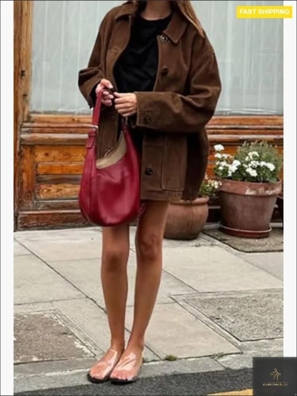 Women's Faux Suede Midi Shacket Coat Button Down Oversized Long Sleeve Casual